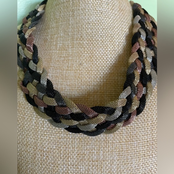 Elegant Braided Necklace in Black, Brown, and Gold - Picture 4 of 6